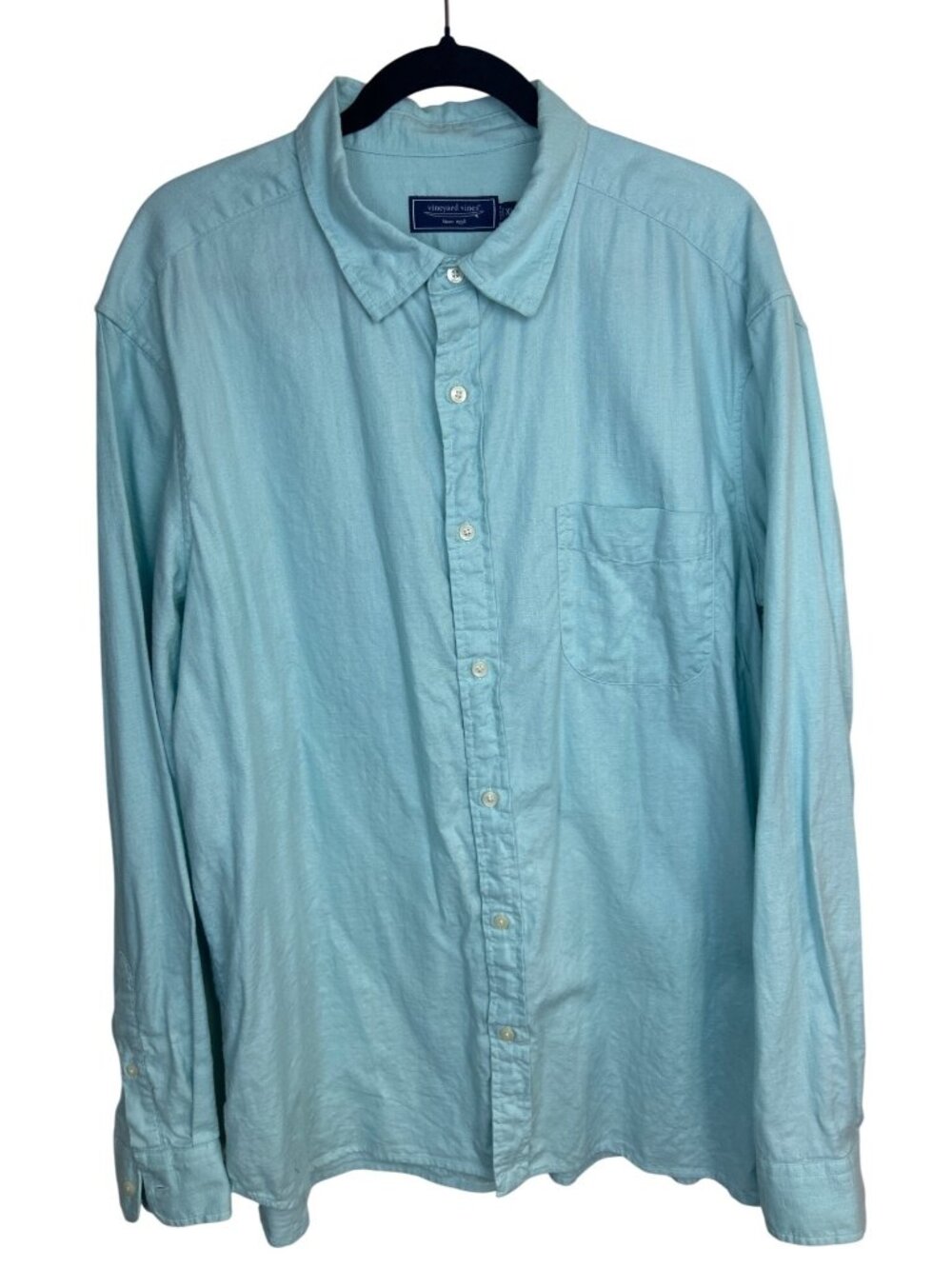 Vineyard Vines Men's XL Light Blue Green Button Up Shirt Preppy Pocket Casual